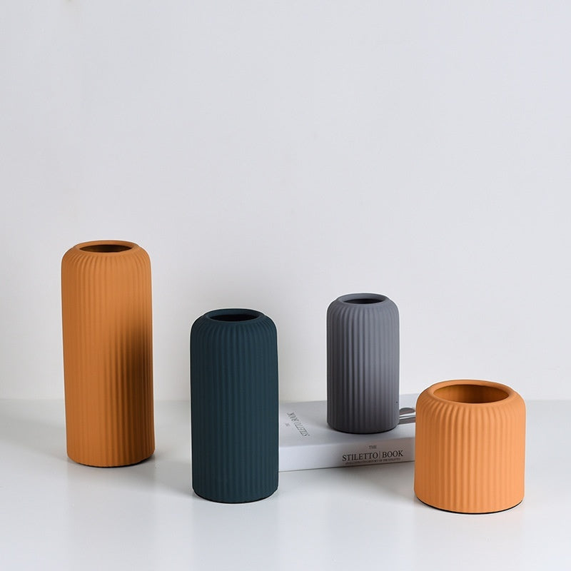 Modern Minimalist Ceramic Vase Morandi Wide Mouth Dry Desktop TV Cabinet Flower Arrangement Decoration