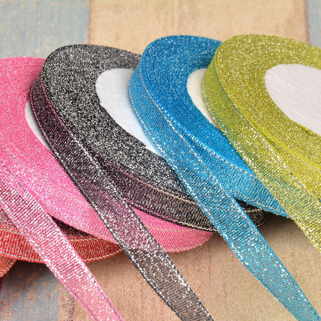 Bow Gold Silk Silver Polyester Ribbon