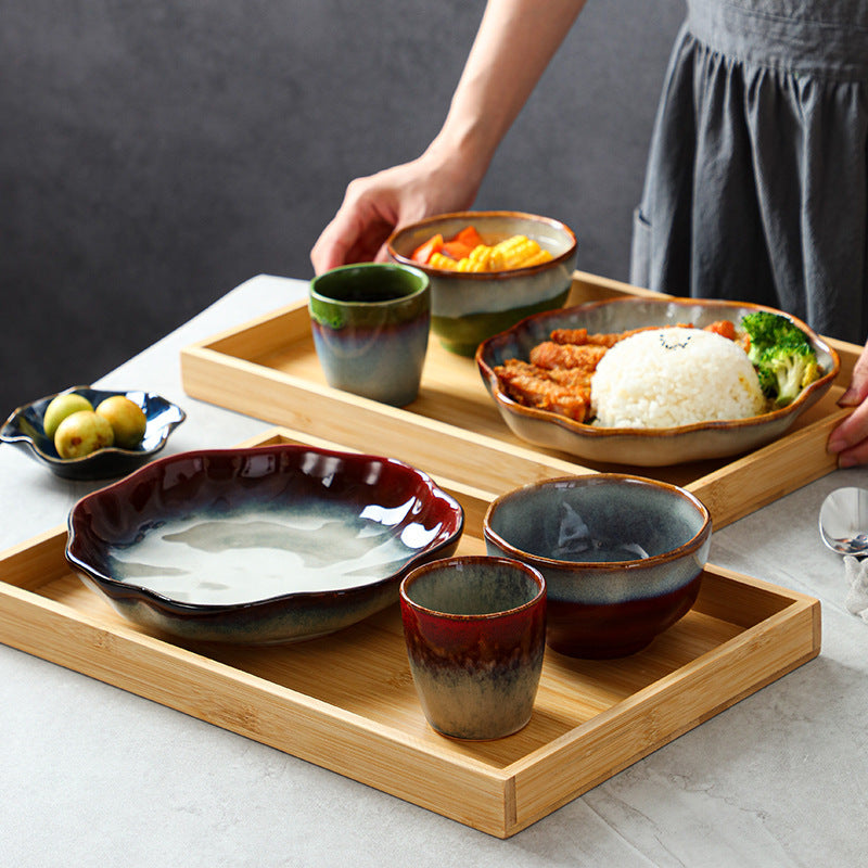 Household Bowl Dish & Plate Ceramic Fambe Tableware