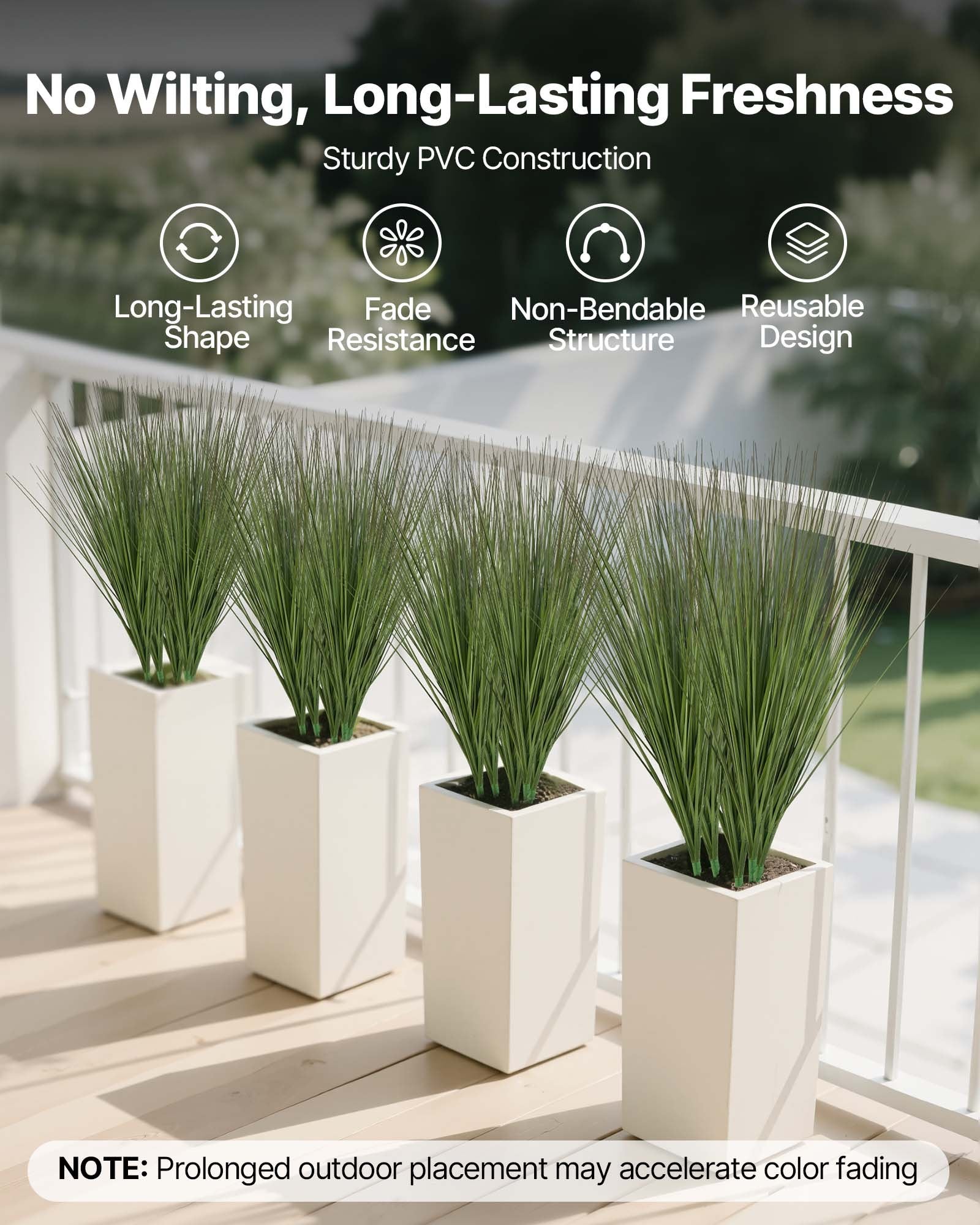 Pianta di erba artificiale, erba di cipolla finta da 27 pollici, arbusti verdi finti, PVC di alta qualità per interni ed esterni, casa, giardino, ufficio, decorazione della stanza, inaugurazione della casa, confezione da 8 verde