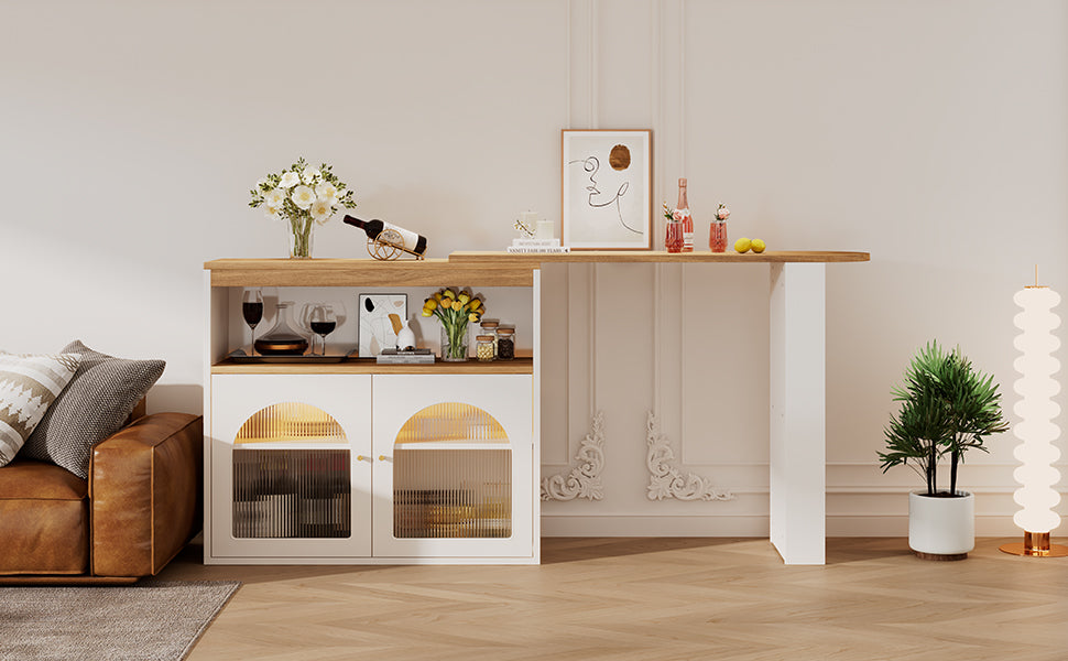 Tavolo da cucina moderno allungabile 138-193X39X105CM Tavolo da pranzo allungabile con contenitore, tavolo da bar e bistrot, girevole, per sala da pranzo, con striscia LED da 1 m Colore della luce regolabile, bianco