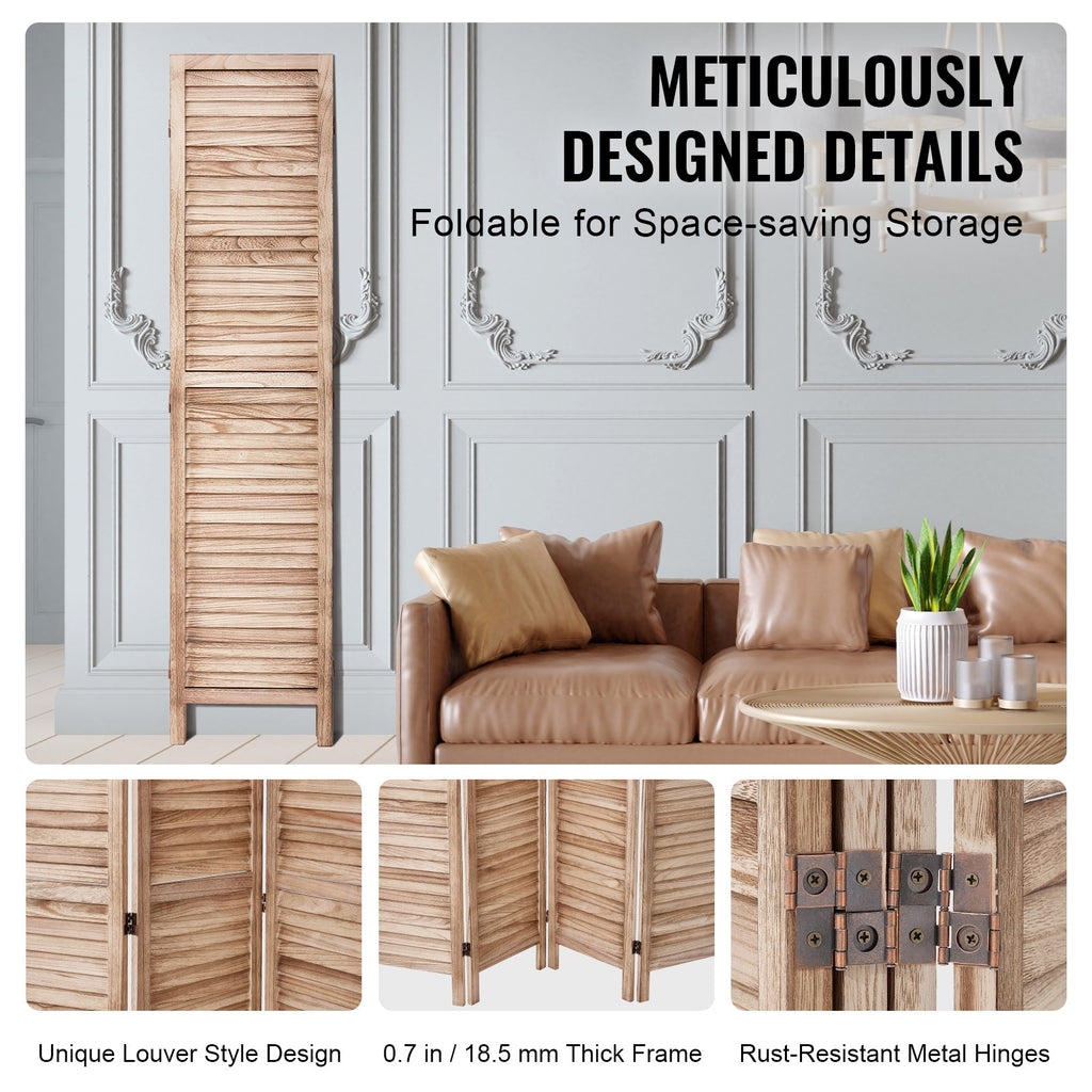 Divisorio in legno per ambienti, divisorio per la privacy pieghevole in legno a 8 pannelli, divisorio per interni con persiane alto 66,9 pollici, divisorio decorativo portatile, per la separazione di ambienti, casa, ufficio, ristorante e camera da letto