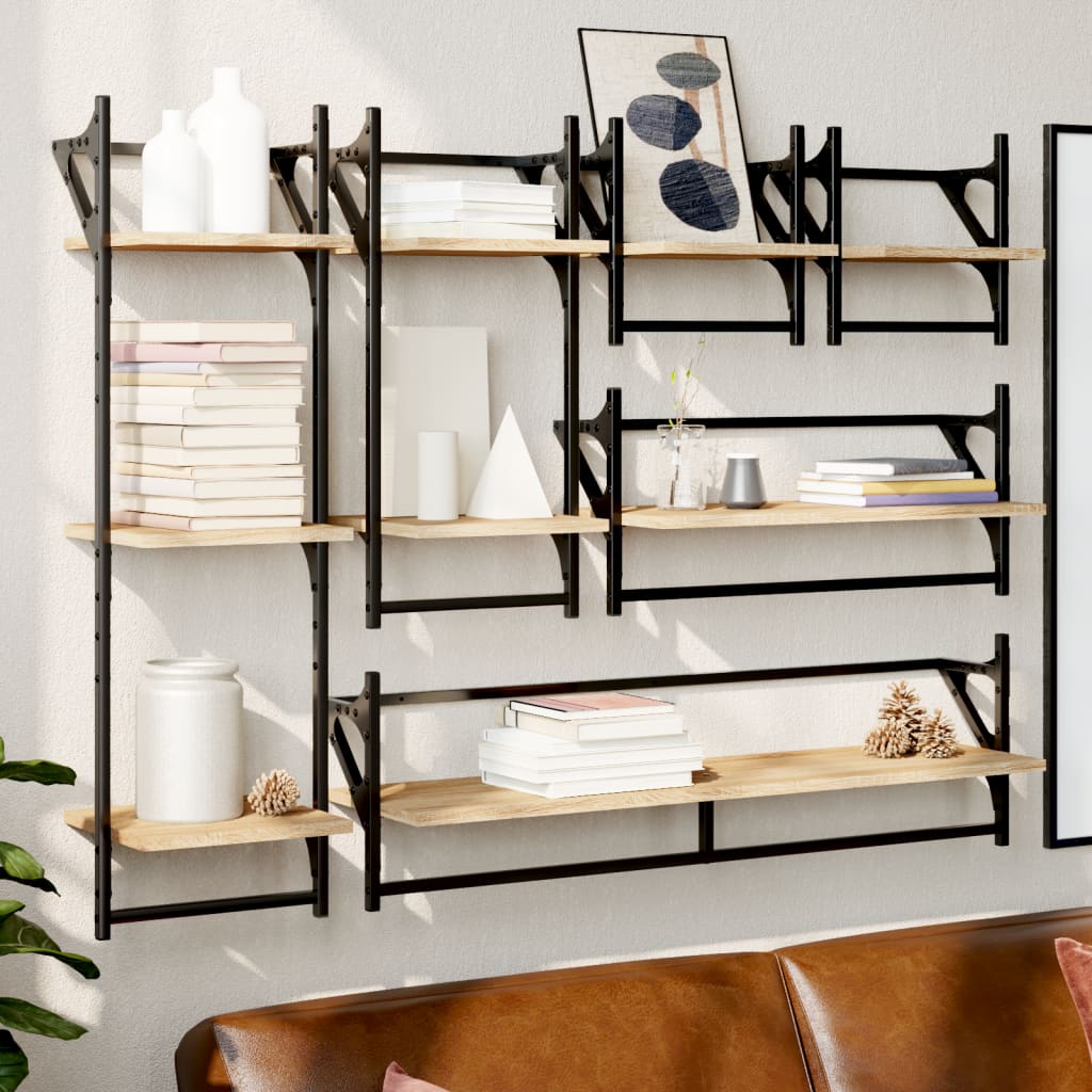 6-piece wall shelf set with rods, Sonoma oak wood composite