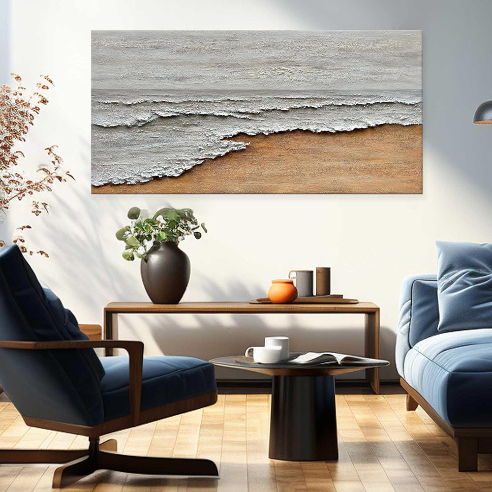 Nordic Hand-painted Oil Painting On Canvas Abstract Textured Seaside Landscape Wall Art Decoration For Home Living Room Office Decor Mural