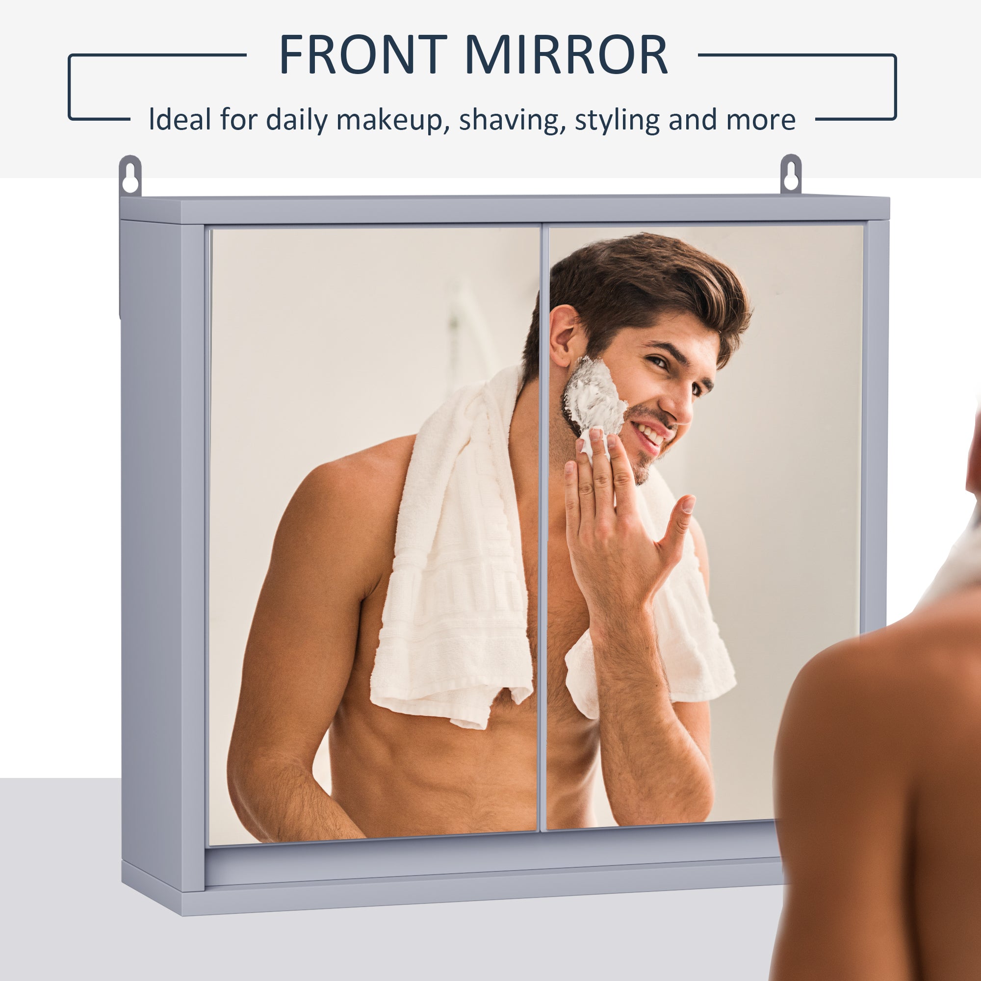 Mobiletto a specchio da parete con ripiano portaoggetti, mobiletto da bagno a doppia anta, grigio