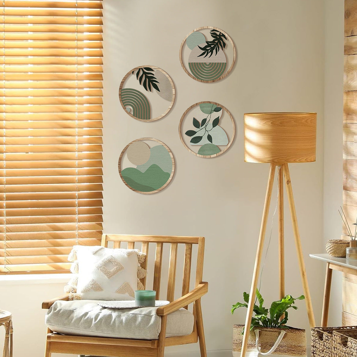 Retro Multi-leaf Round Wooden Decorative Wall Stickers