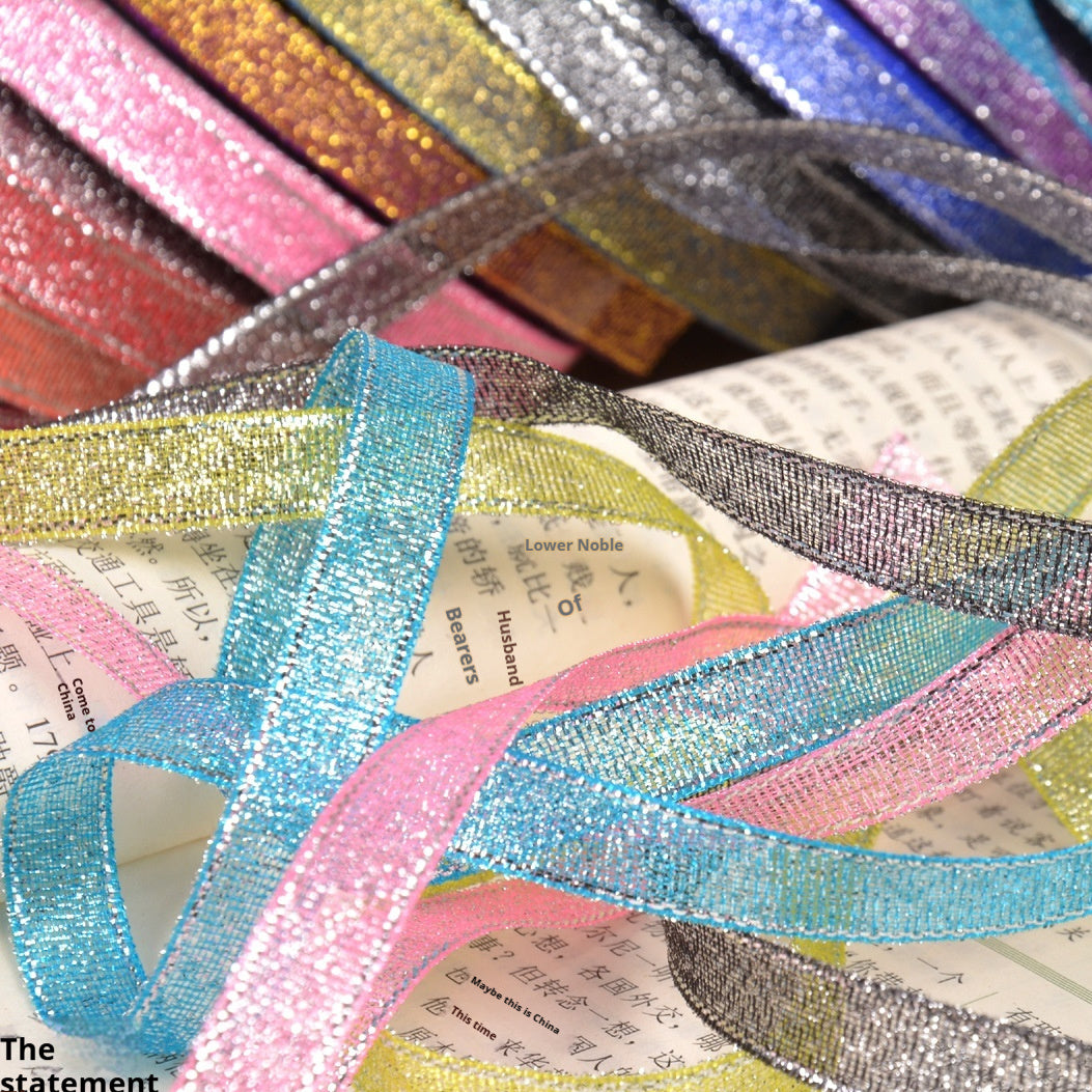 Bow Gold Silk Silver Polyester Ribbon