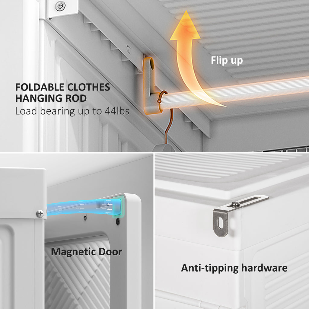 Armadio guardaroba portatile, organizer pieghevole per riporre i vestiti con 8 scomparti a cubo, 2 aste appendiabiti, 11 ante magnetiche, bianco