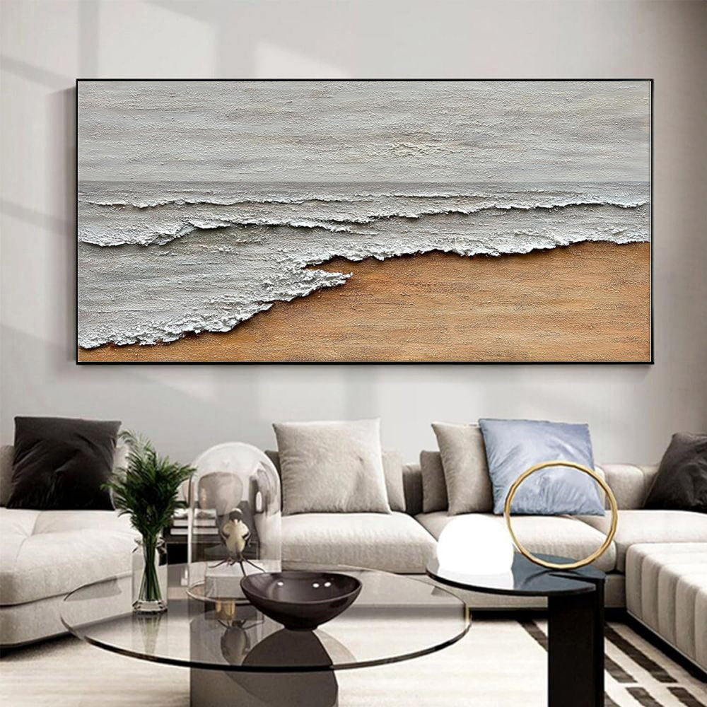 Nordic Hand-painted Oil Painting On Canvas Abstract Textured Seaside Landscape Wall Art Decoration For Home Living Room Office Decor Mural