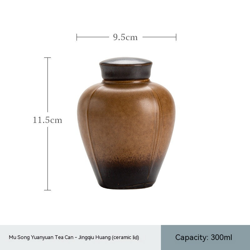Dark Green Ceramic Cover Household Small Tea Jar