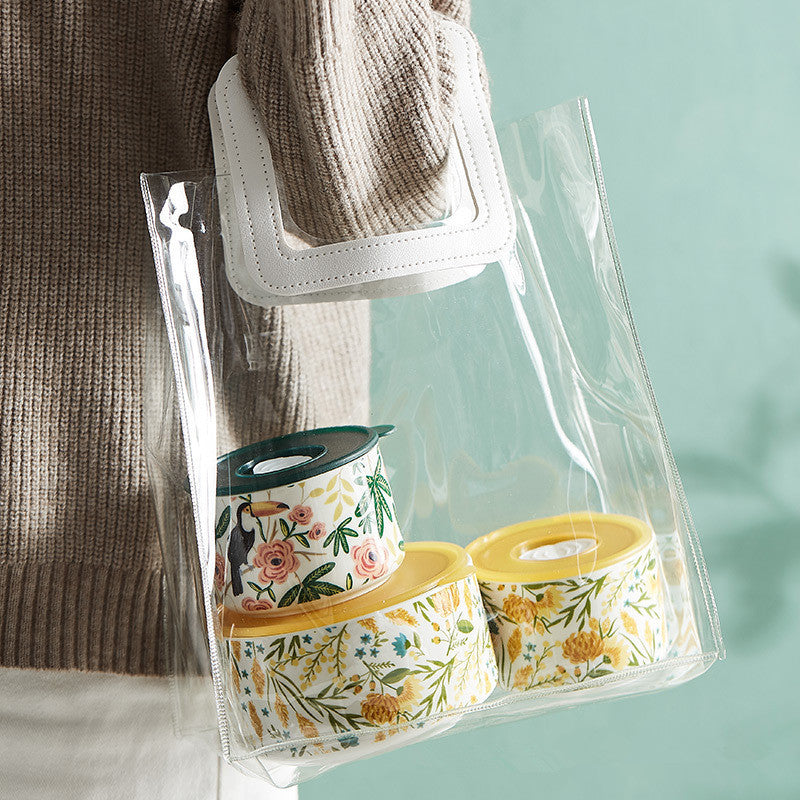 Portable With Cover Ceramic Bowl Microwave Oven Dedicated For Heating Bento Box Refrigerator Sealed Crisper