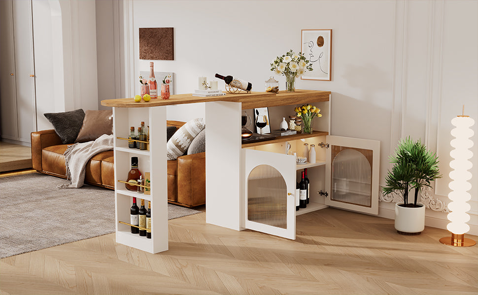 Tavolo da cucina moderno allungabile 138-193X39X105CM Tavolo da pranzo allungabile con contenitore, tavolo da bar e bistrot, girevole, per sala da pranzo, con striscia LED da 1 m Colore della luce regolabile, bianco