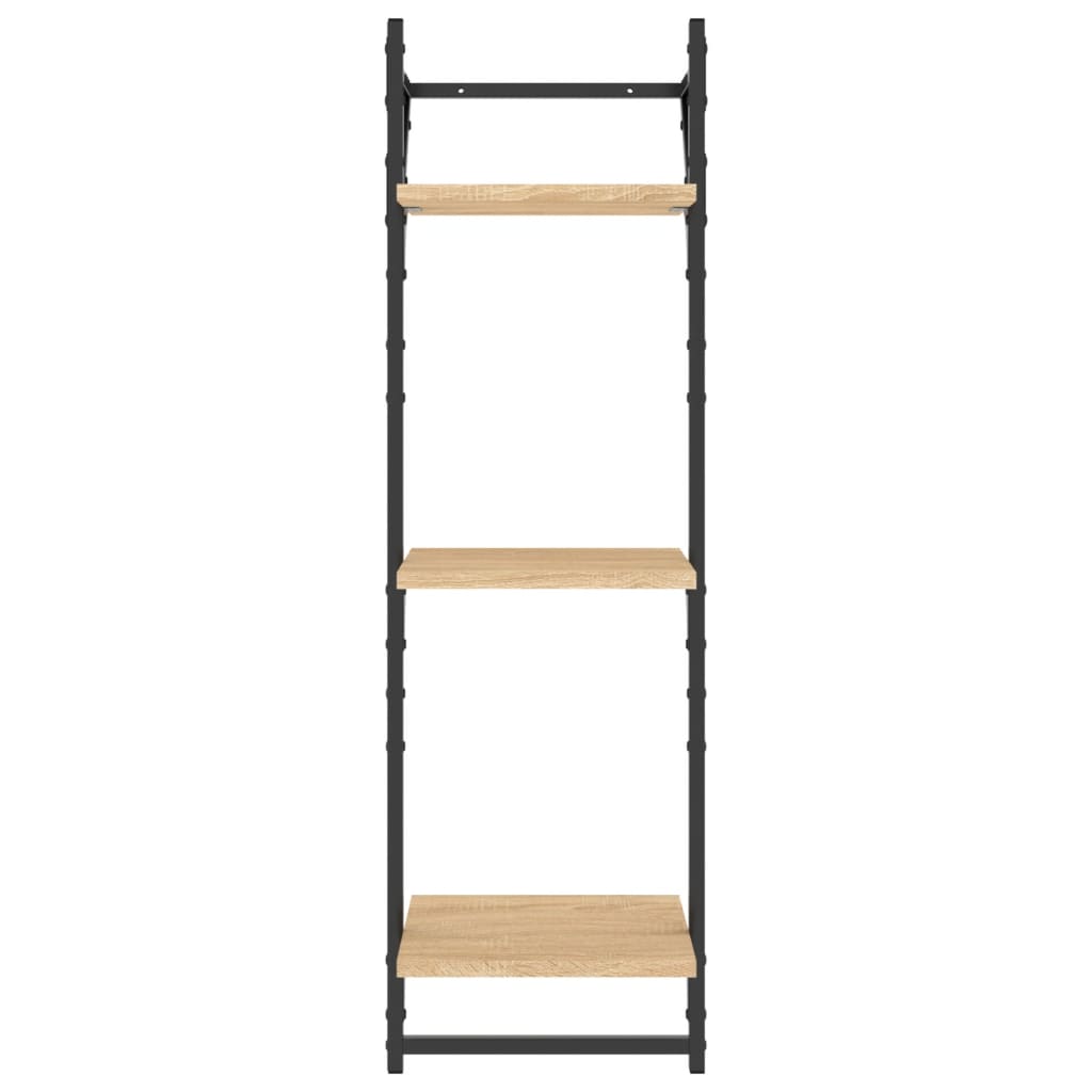 Set di 6 mensole da parete con aste, legno composito di rovere Sonoma