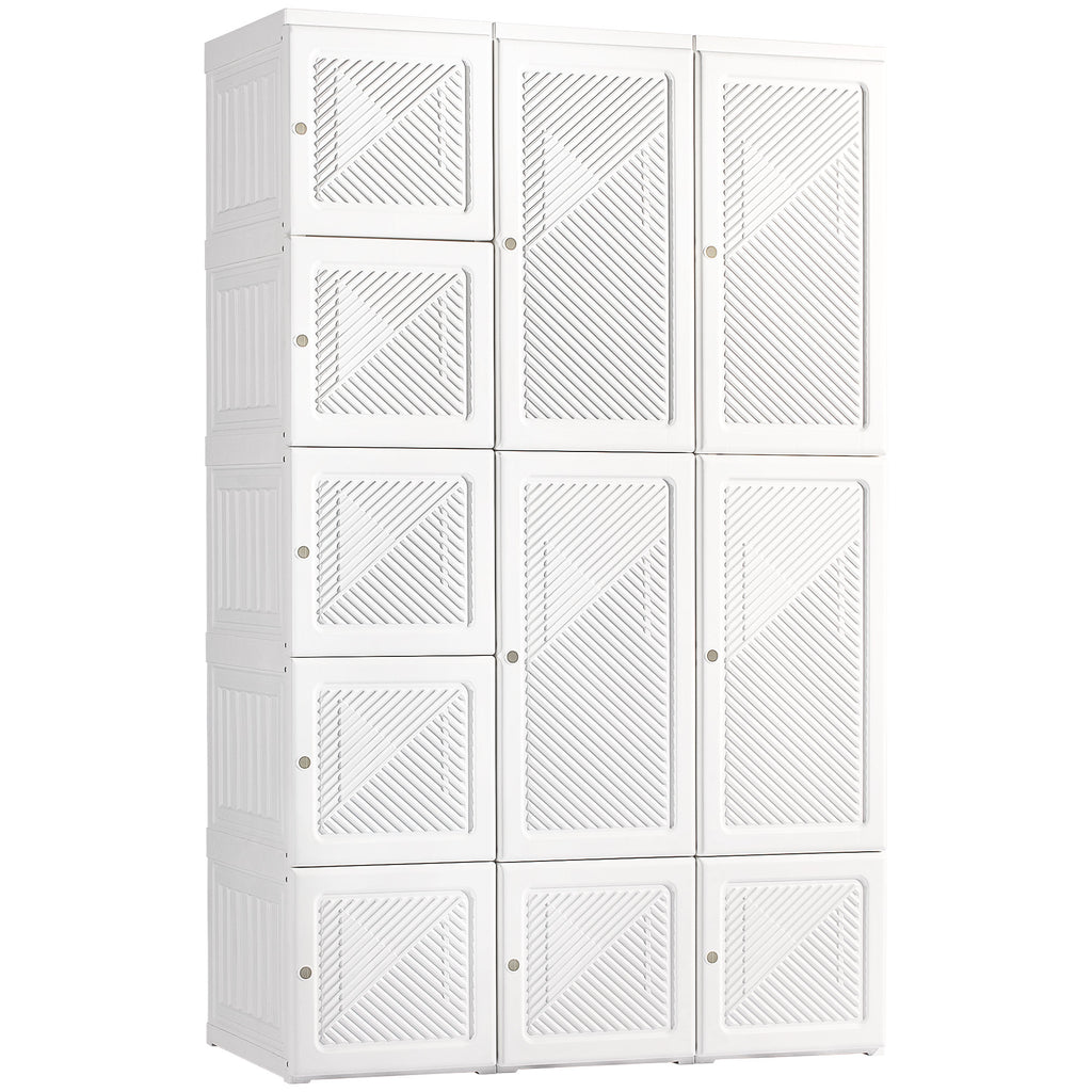 Armadio guardaroba portatile, organizer pieghevole per riporre i vestiti con 8 scomparti a cubo, 2 aste appendiabiti, 11 ante magnetiche, bianco
