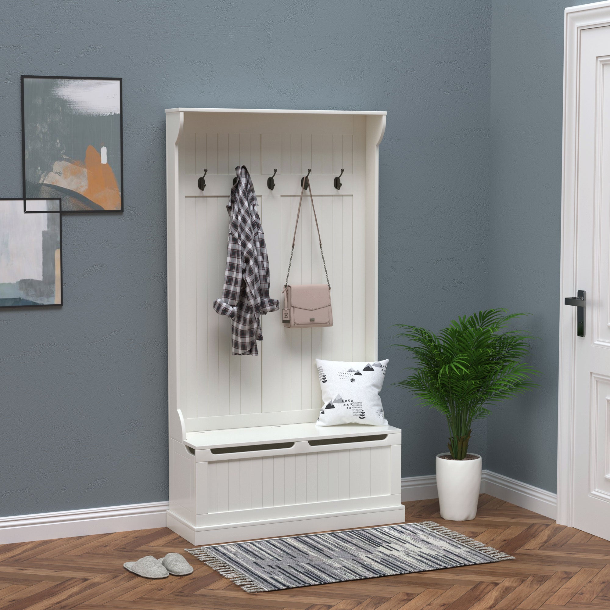 3-In-1 Entryway Bench with Coat Rack