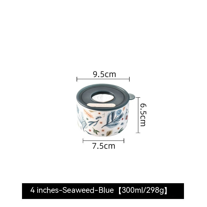 Portable With Cover Ceramic Bowl Microwave Oven Dedicated For Heating Bento Box Refrigerator Sealed Crisper