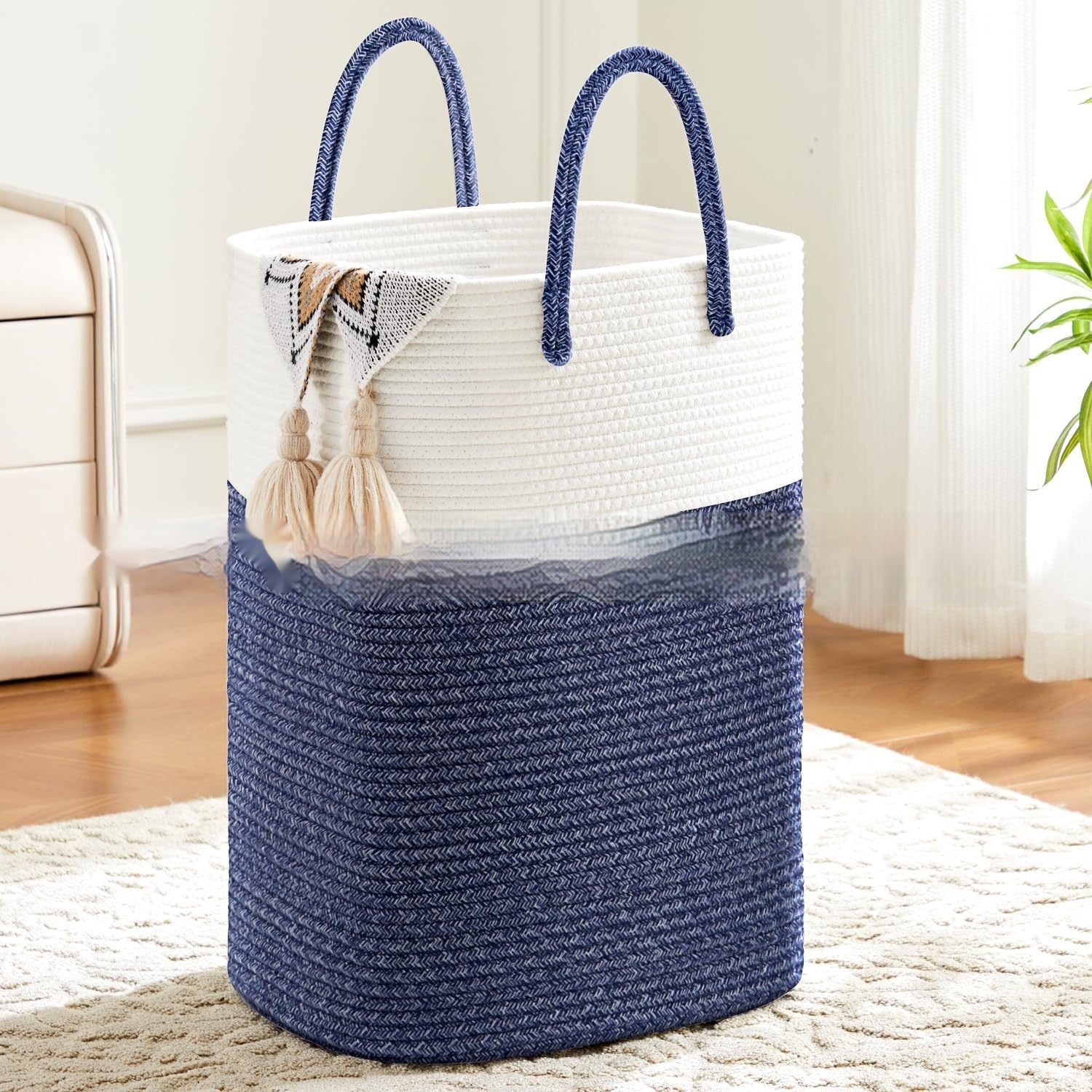Portable Square Cotton String Foldable Storage Basket