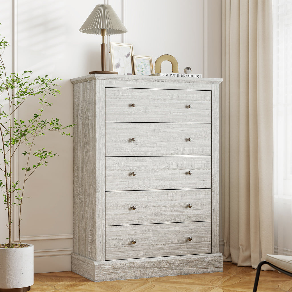 Cassettiera in stile rustico da 31" di larghezza con 5 cassetti, cassettiera per camera da letto con piano in legno per soggiorno, rovere sporco