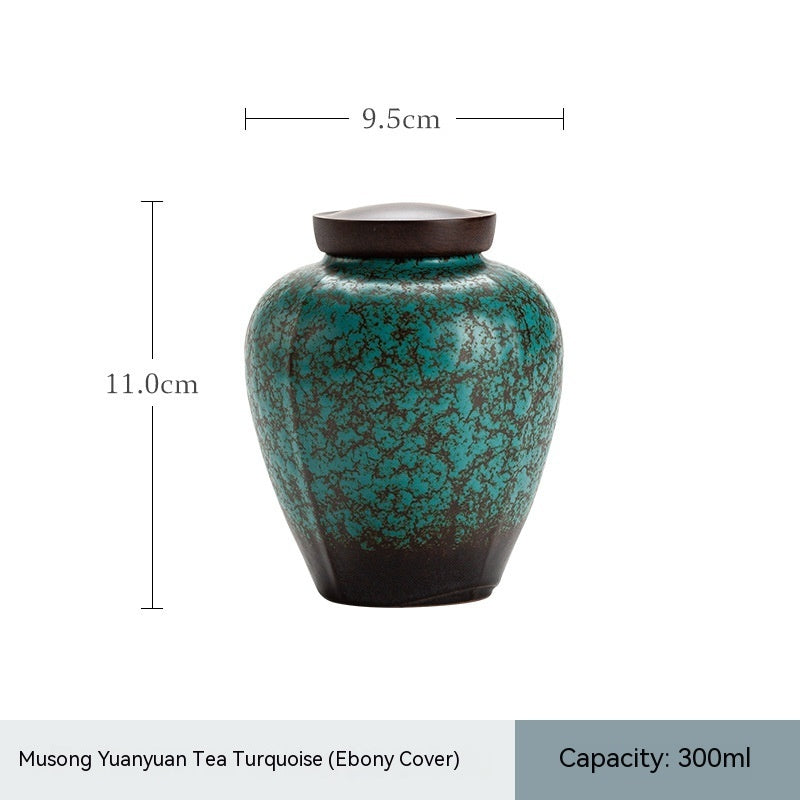 Dark Green Ceramic Cover Household Small Tea Jar