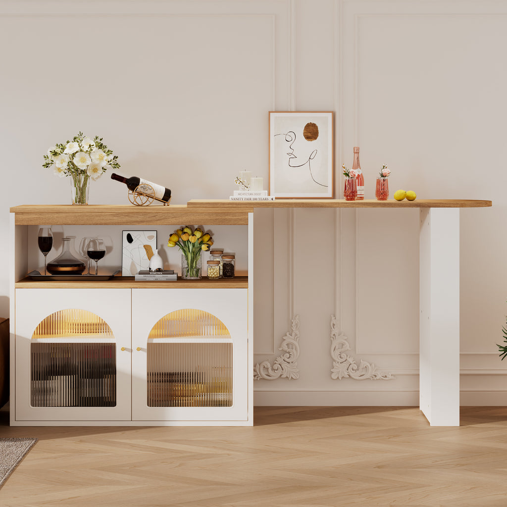 Tavolo da cucina moderno allungabile 138-193X39X105CM Tavolo da pranzo allungabile con contenitore, tavolo da bar e bistrot, girevole, per sala da pranzo, con striscia LED da 1 m Colore della luce regolabile, bianco